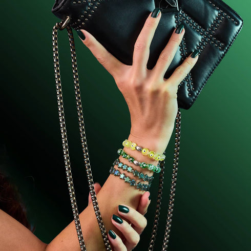 Bracelet mauvais œil en cristal vert | Argent sterling 925